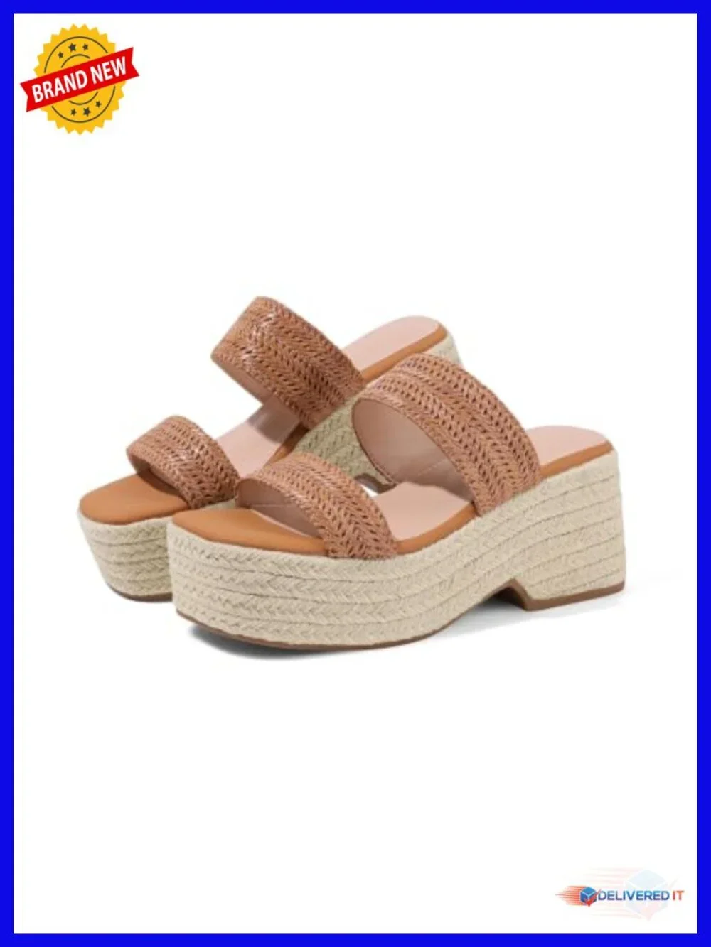 Wedge Espadrilles Sandals Raffia Straw Square Toe Slip On Platform Summer